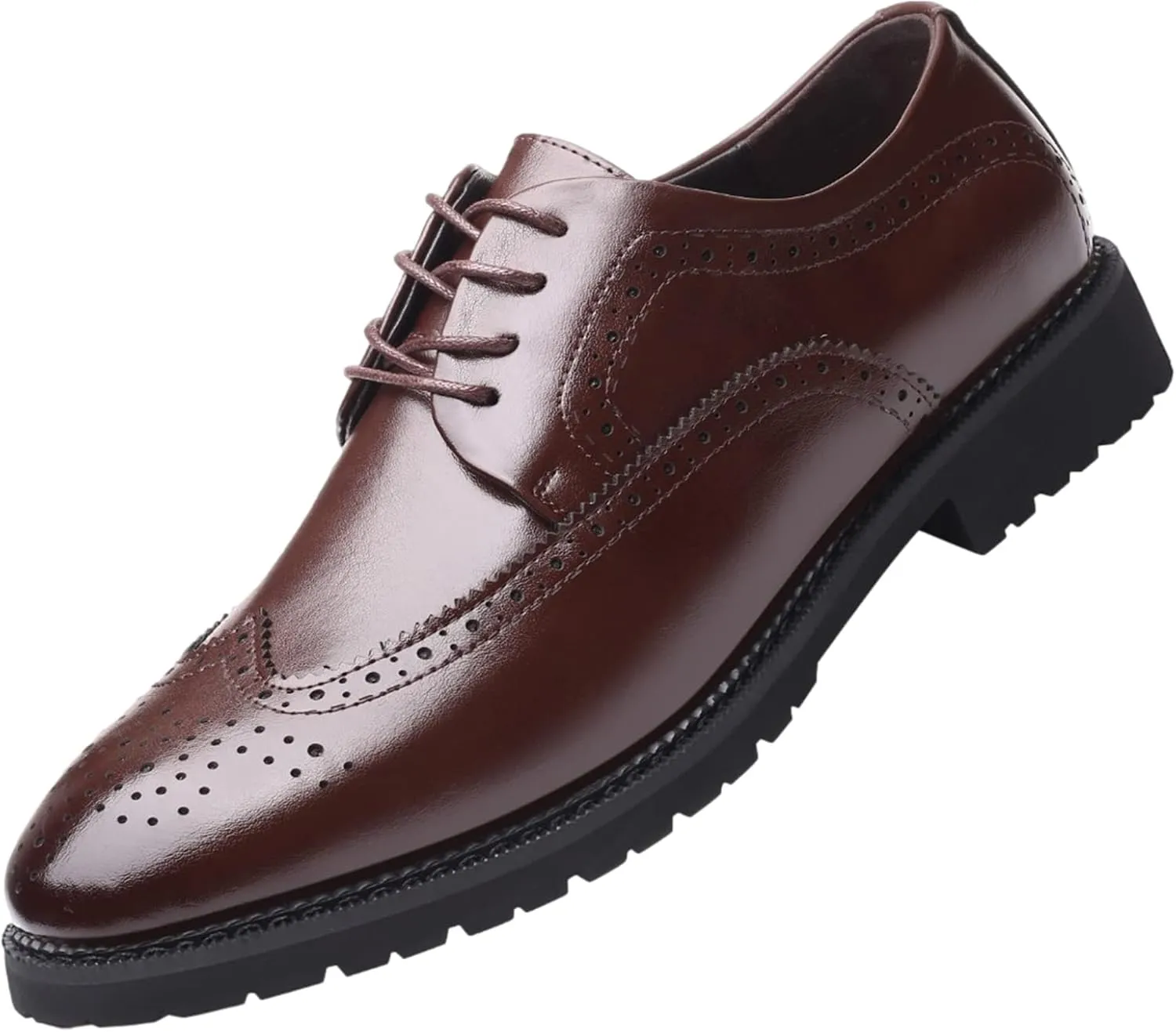 Men's Smart Pointed-Toe Dress Shoes Lace-up Formal Business Wedding Brogues