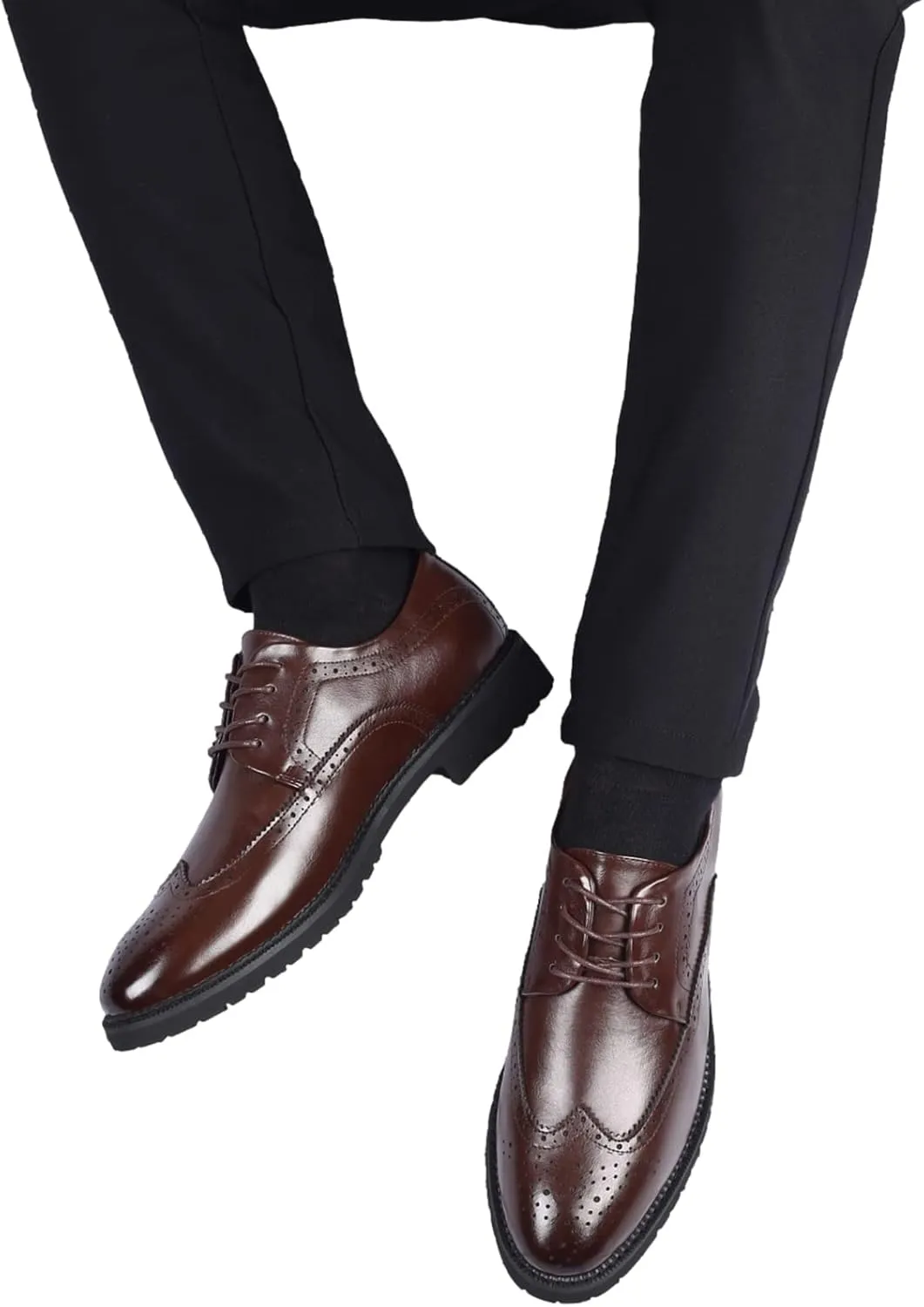 Men's Smart Pointed-Toe Dress Shoes Lace-up Formal Business Wedding Brogues
