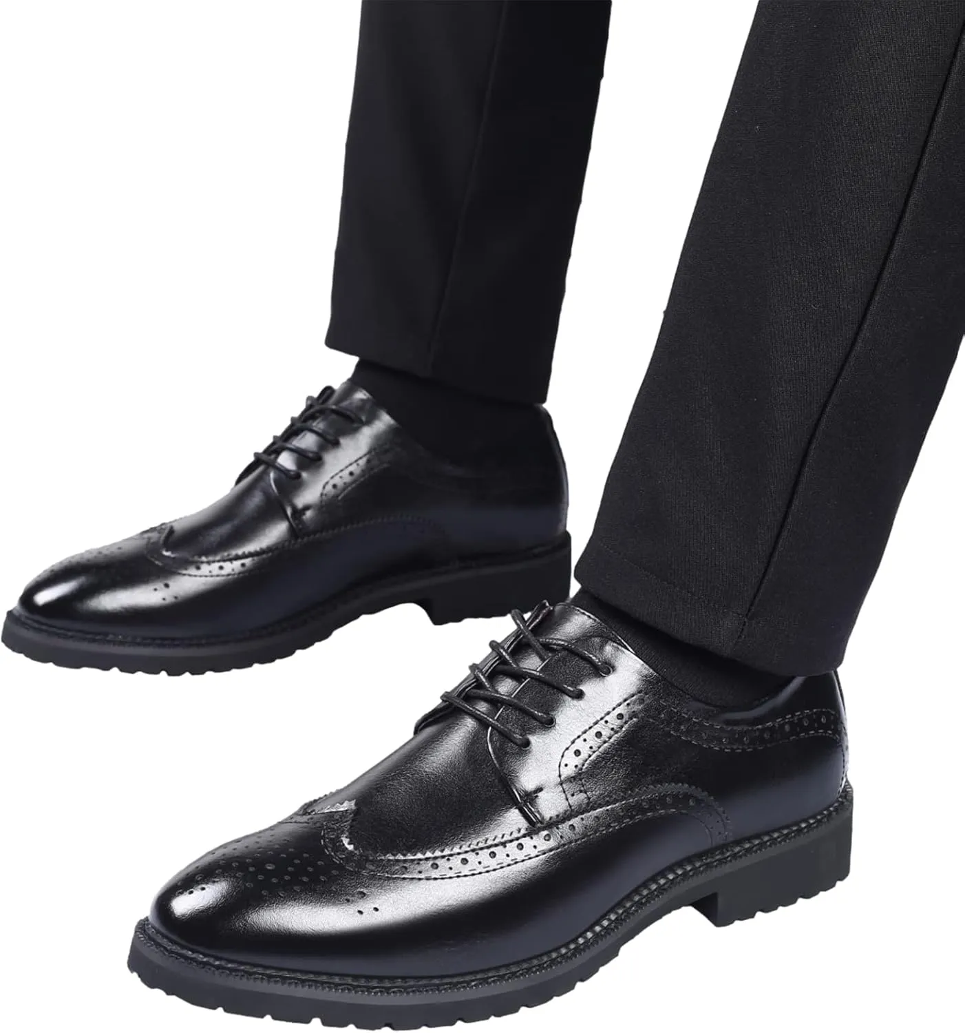 Men's Smart Pointed-Toe Dress Shoes Lace-up Formal Business Wedding Brogues