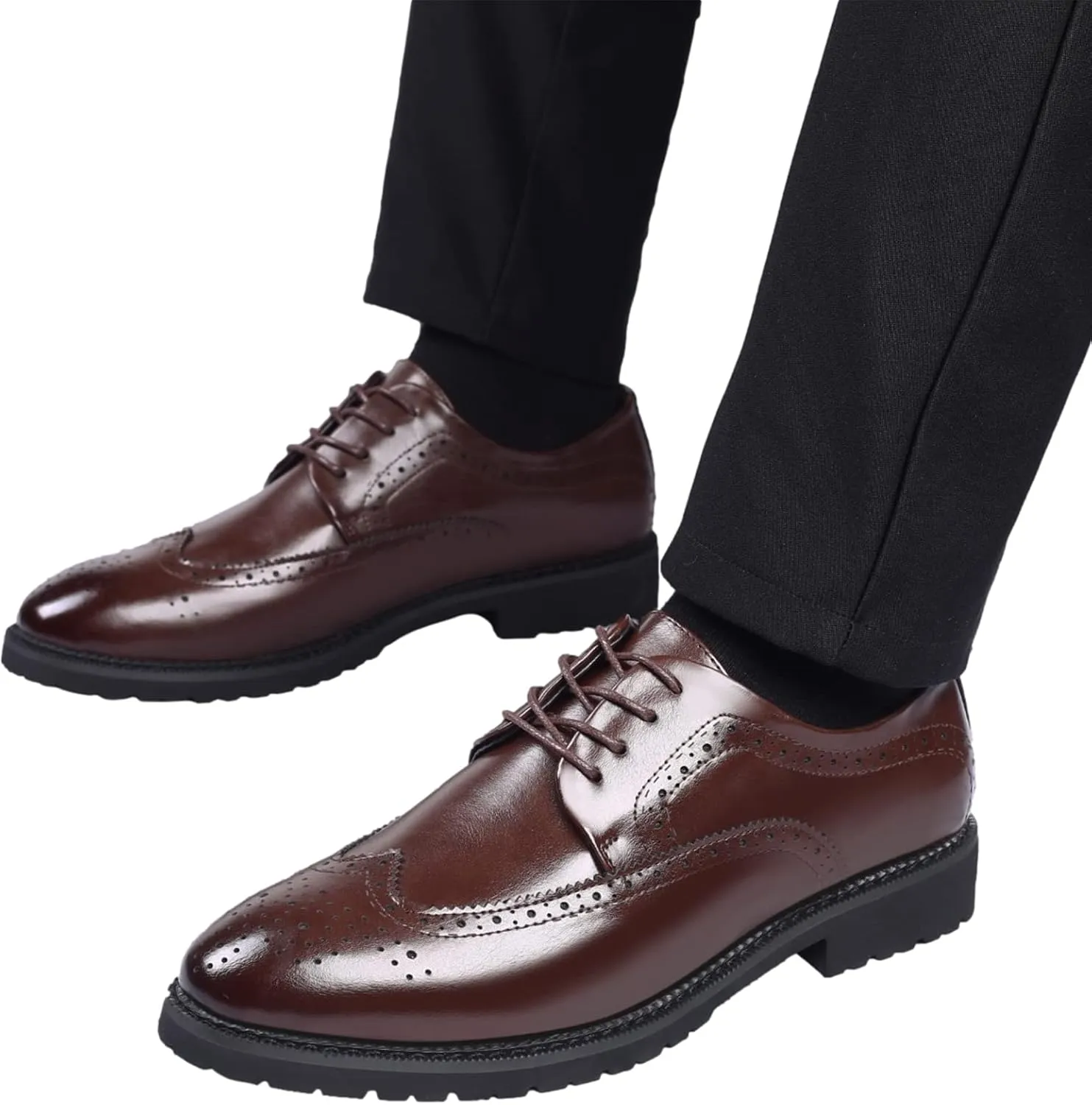 Men's Smart Pointed-Toe Dress Shoes Lace-up Formal Business Wedding Brogues