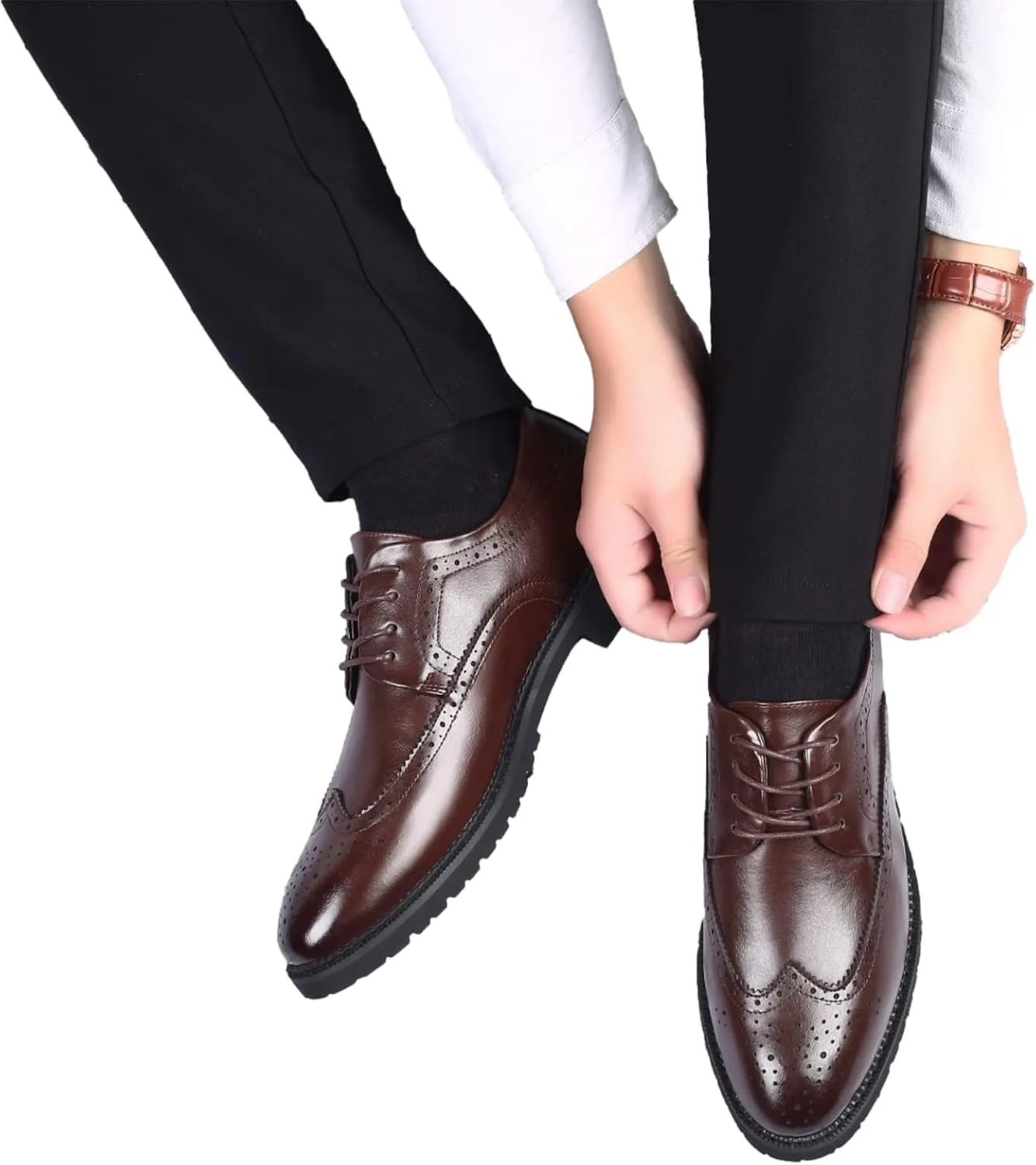 Men's Smart Pointed-Toe Dress Shoes Lace-up Formal Business Wedding Brogues