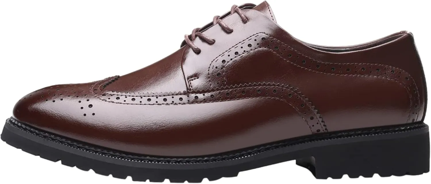Men's Smart Pointed-Toe Dress Shoes Lace-up Formal Business Wedding Brogues