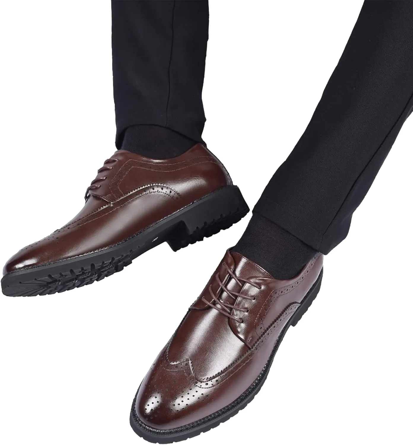 Men's Smart Pointed-Toe Dress Shoes Lace-up Formal Business Wedding Brogues