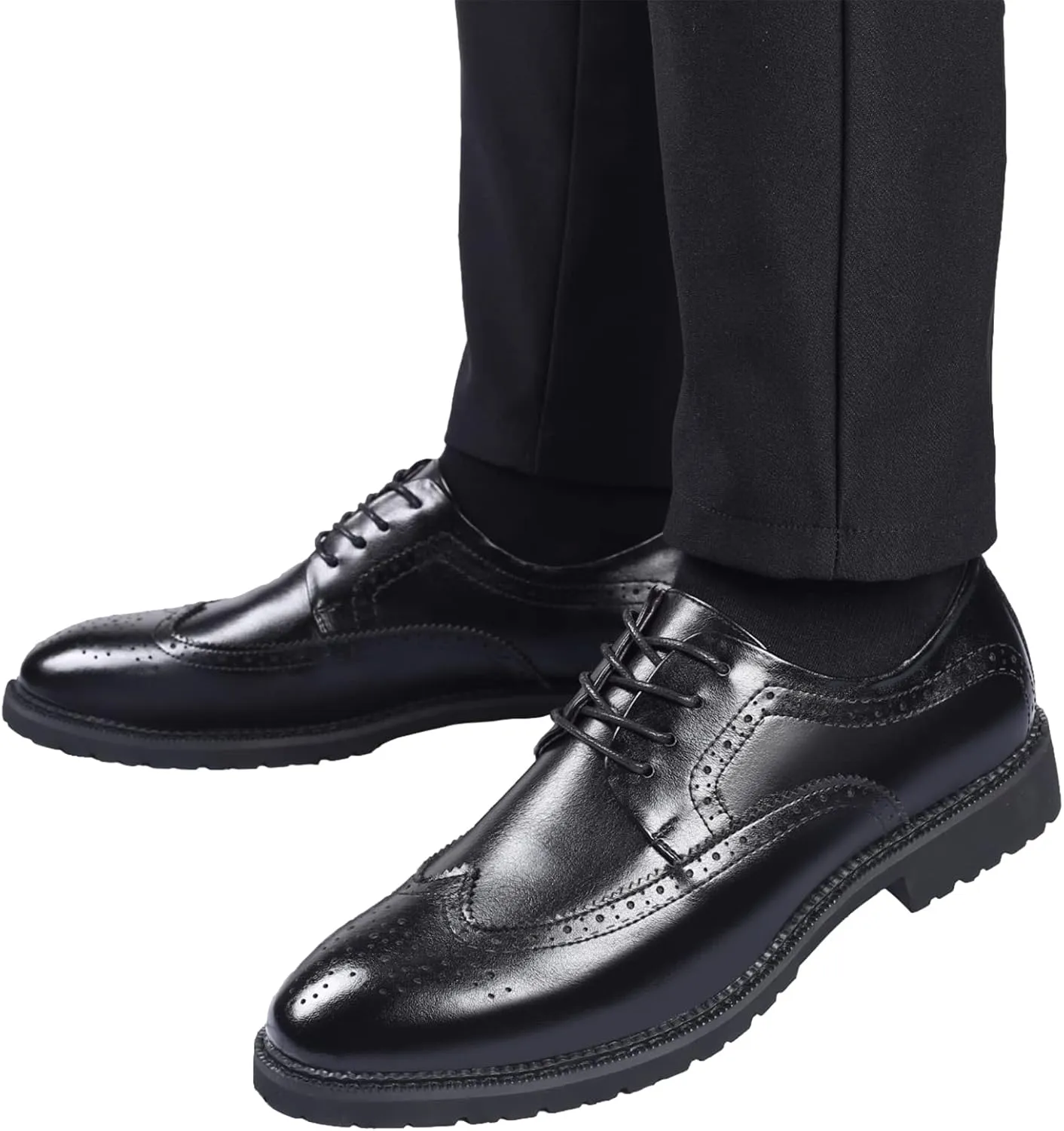 Men's Smart Pointed-Toe Dress Shoes Lace-up Formal Business Wedding Brogues