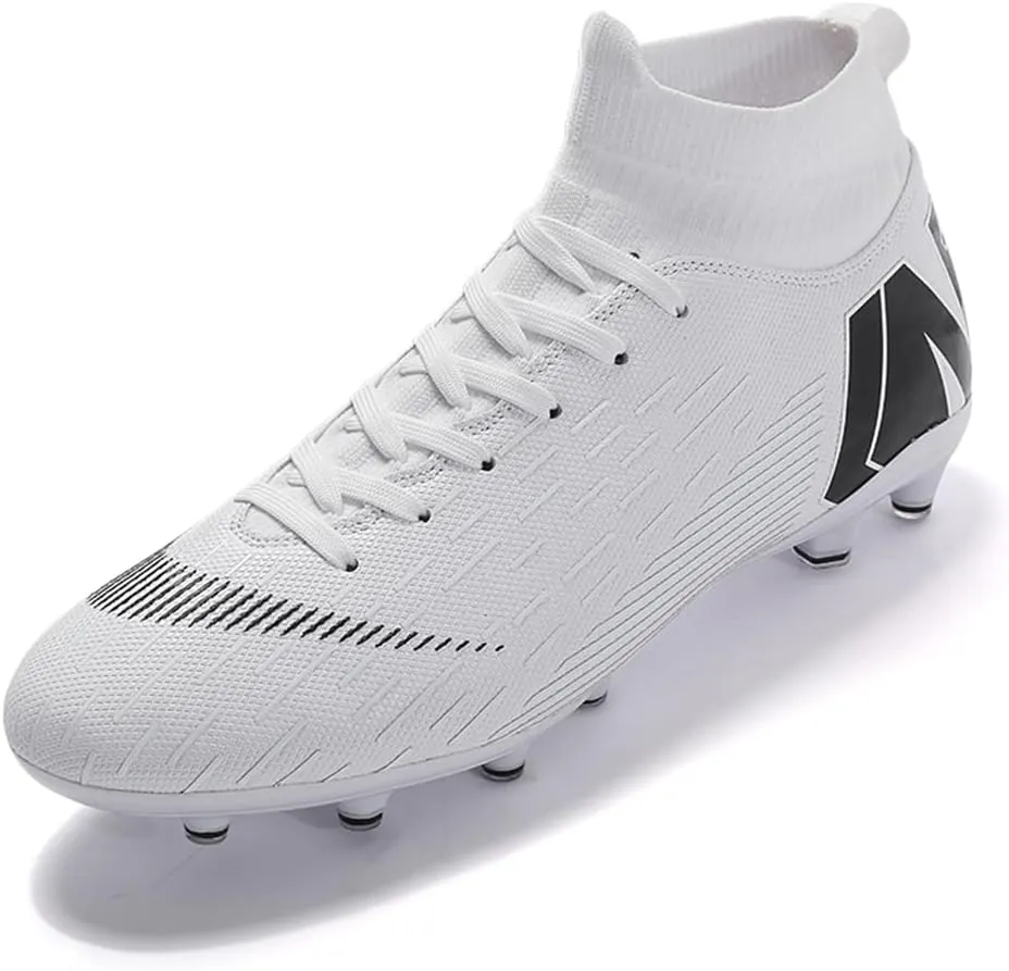 Men's Soccer Shoes Football Cleats with Lace-Up High Top Lightweight Indoor TF Turf Cleats Sneaker