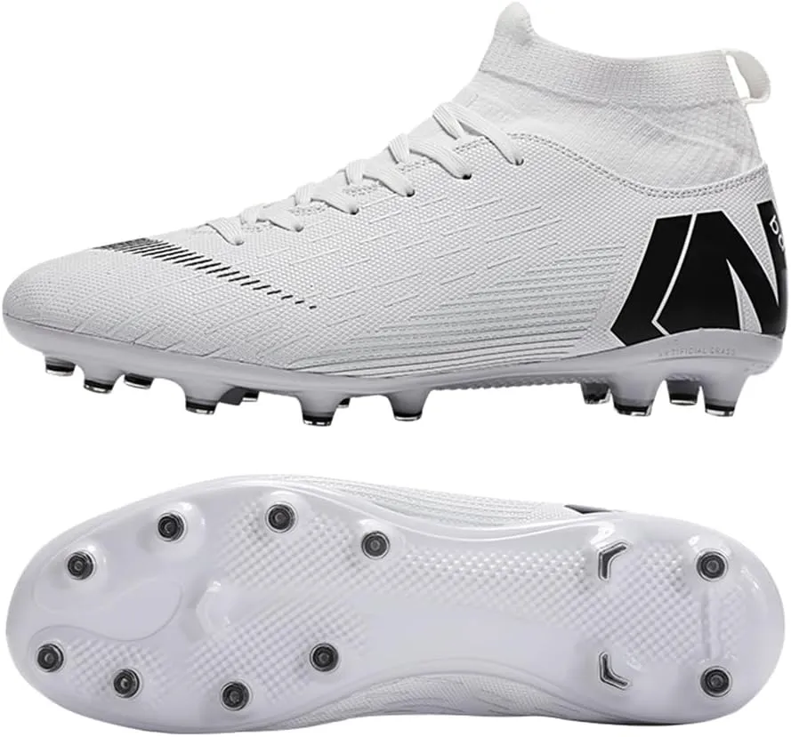 Men's Soccer Shoes Football Cleats with Lace-Up High Top Lightweight Indoor TF Turf Cleats Sneaker