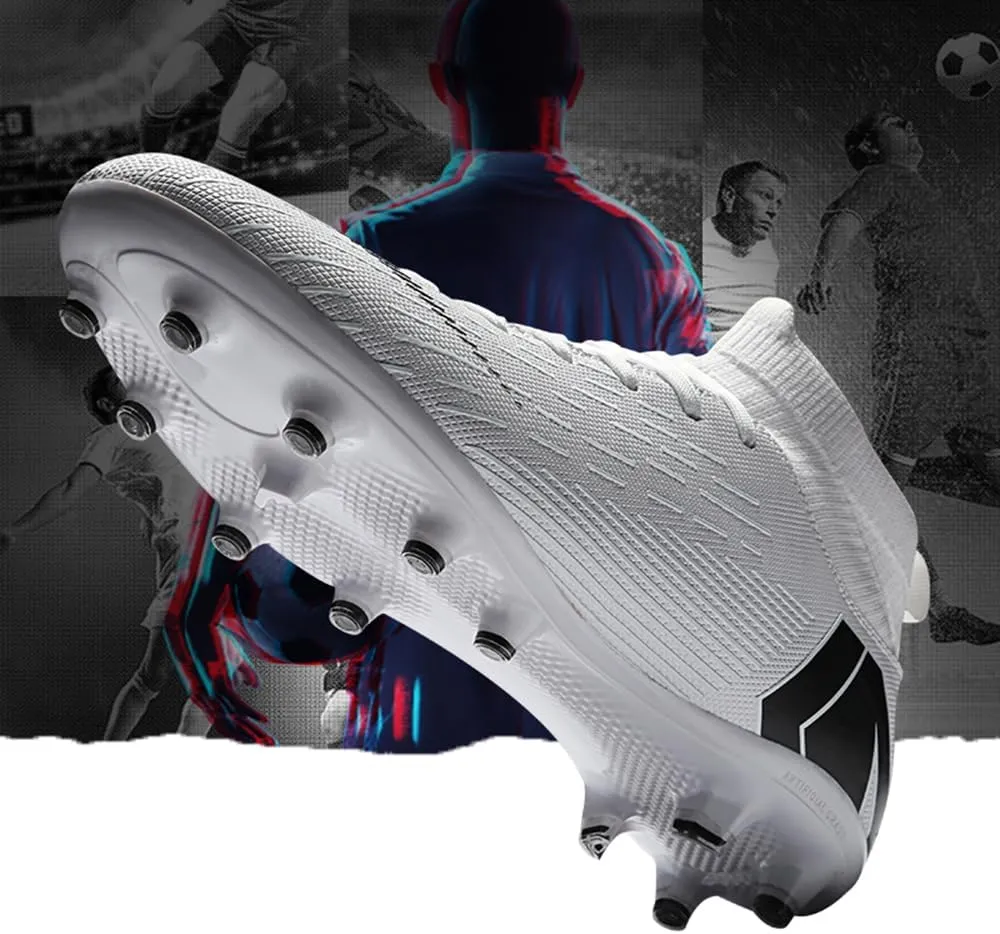 Men's Soccer Shoes Football Cleats with Lace-Up High Top Lightweight Indoor TF Turf Cleats Sneaker