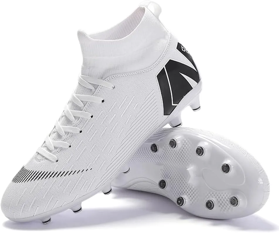 Men's Soccer Shoes Football Cleats with Lace-Up High Top Lightweight Indoor TF Turf Cleats Sneaker