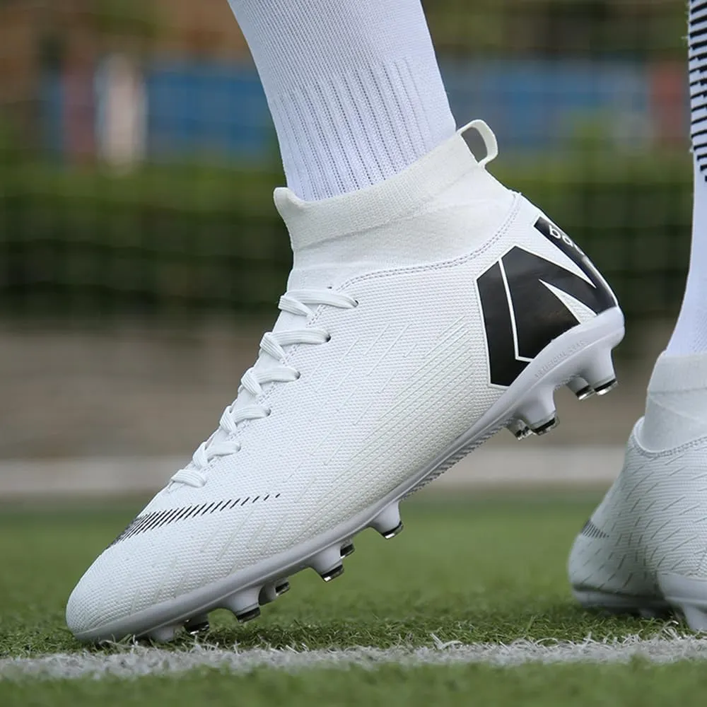 Men's Soccer Shoes Football Cleats with Lace-Up High Top Lightweight Indoor TF Turf Cleats Sneaker