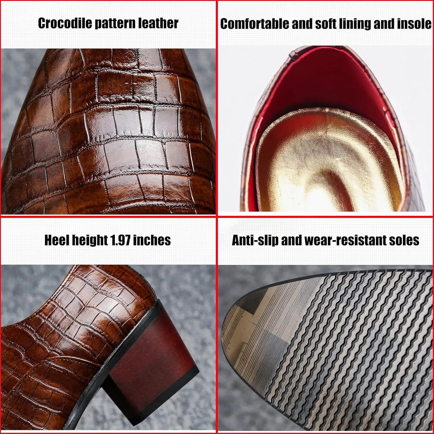 Men's Stone Pattern Chunky Heel Leather Dress Oxford Shoes Fashion Classic Pointed Toe Lace Up Low Top Business Formal Derby Shoes