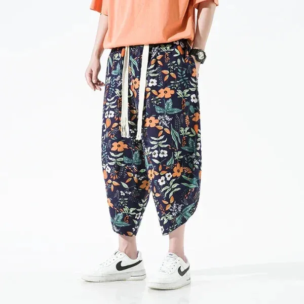 Men's Summer Beach Pants - Thin Print Wide-Leg Ethnic Harem Trousers