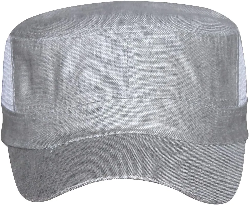 Mens Summer Breathable Linen Flax Cadet Army Basic Everyday Military Style Caps Hats Flat Top Mesh Sun Golf Baseball Cap Hat