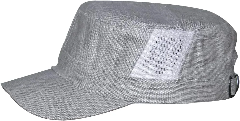 Mens Summer Breathable Linen Flax Cadet Army Basic Everyday Military Style Caps Hats Flat Top Mesh Sun Golf Baseball Cap Hat