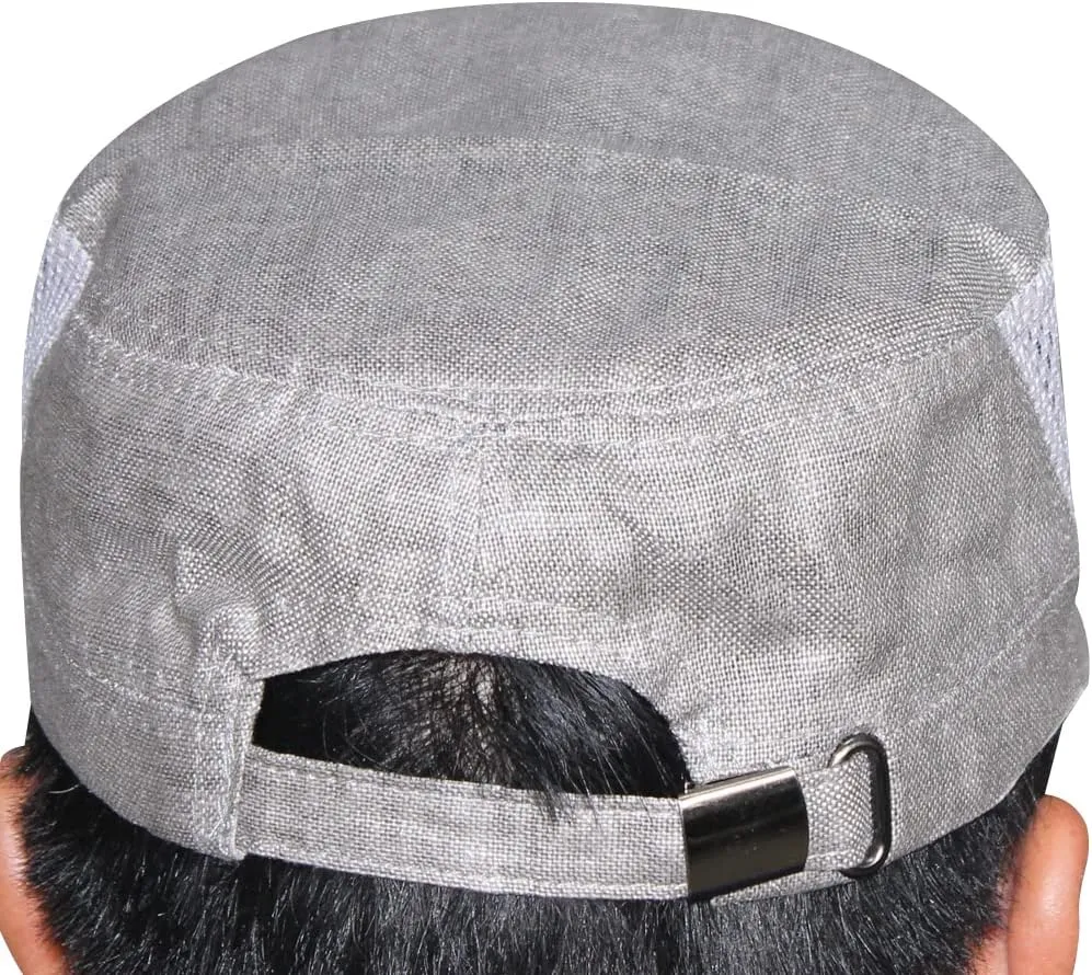 Mens Summer Breathable Linen Flax Cadet Army Basic Everyday Military Style Caps Hats Flat Top Mesh Sun Golf Baseball Cap Hat