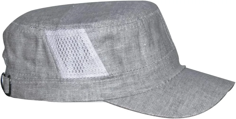 Mens Summer Breathable Linen Flax Cadet Army Basic Everyday Military Style Caps Hats Flat Top Mesh Sun Golf Baseball Cap Hat
