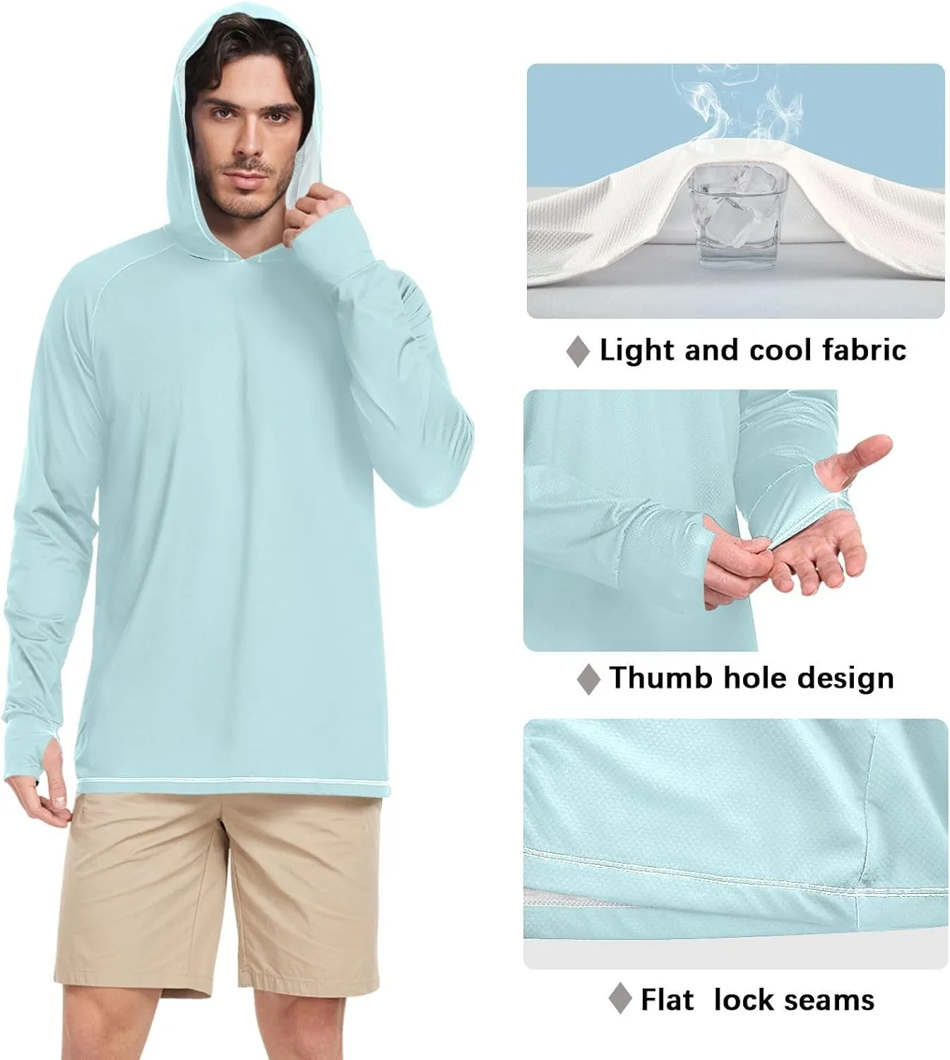 Men's Sun Shirt Hoodie Long Sleeve UPF 50   Mens Sun Shirts Quick-Dry Rash Guard Men Clothing Hood Shirts