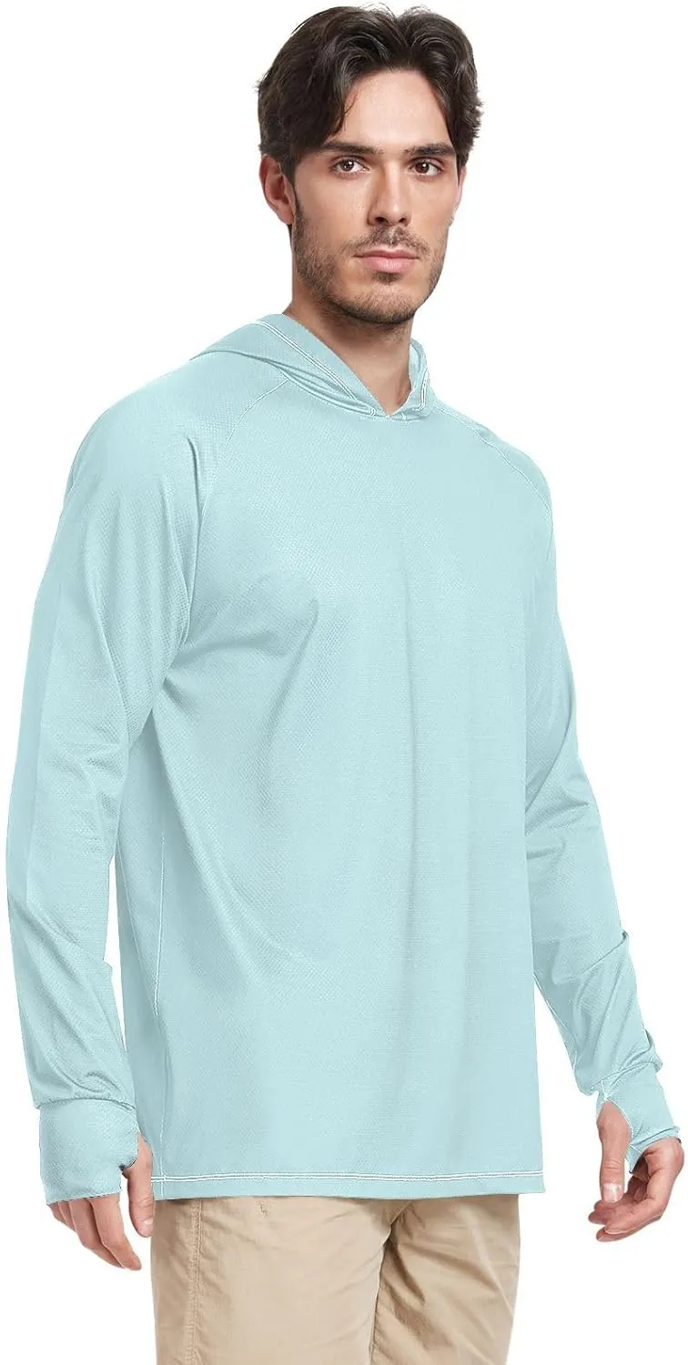 Men's Sun Shirt Hoodie Long Sleeve UPF 50   Mens Sun Shirts Quick-Dry Rash Guard Men Clothing Hood Shirts
