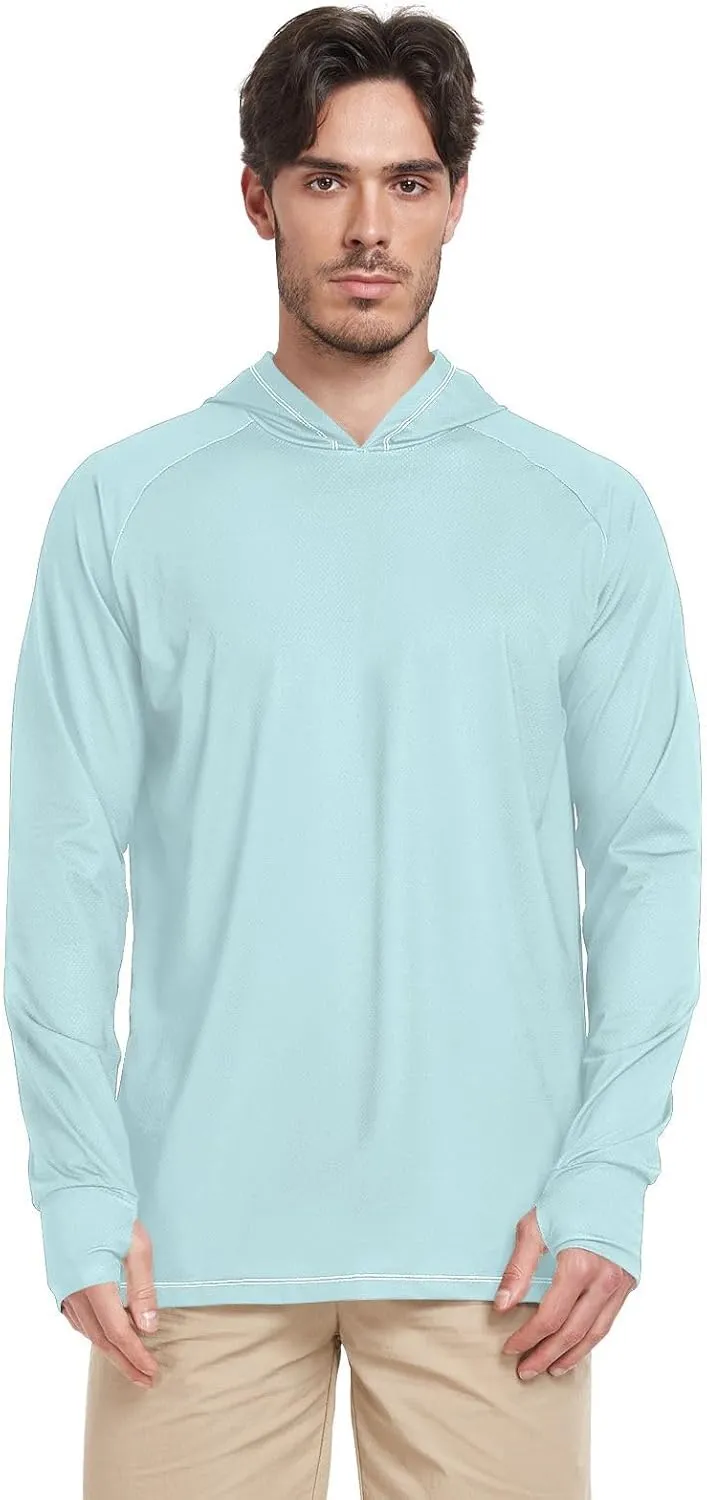Men's Sun Shirt Hoodie Long Sleeve UPF 50   Mens Sun Shirts Quick-Dry Rash Guard Men Clothing Hood Shirts