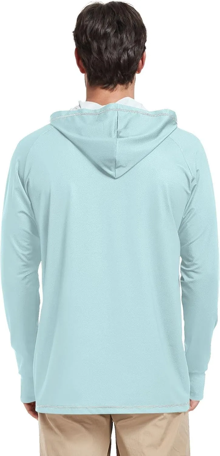 Men's Sun Shirt Hoodie Long Sleeve UPF 50   Mens Sun Shirts Quick-Dry Rash Guard Men Clothing Hood Shirts