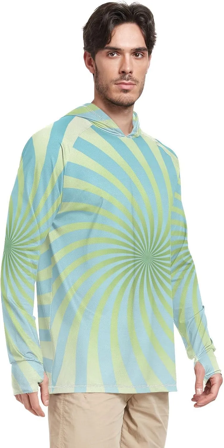 Men's Sun Shirt Hoodie Long Sleeve UPF 50   Mens Sun Shirts Rash Guard Men Beach Hoodies Twirl Swirl