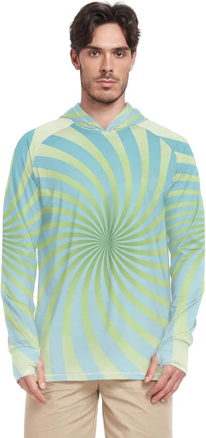Men's Sun Shirt Hoodie Long Sleeve UPF 50   Mens Sun Shirts Rash Guard Men Beach Hoodies Twirl Swirl