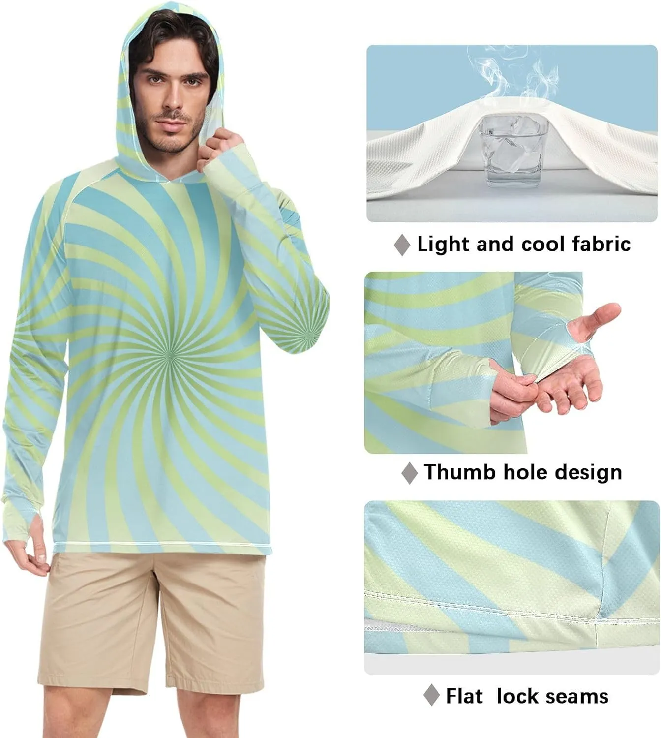 Men's Sun Shirt Hoodie Long Sleeve UPF 50   Mens Sun Shirts Rash Guard Men Beach Hoodies Twirl Swirl