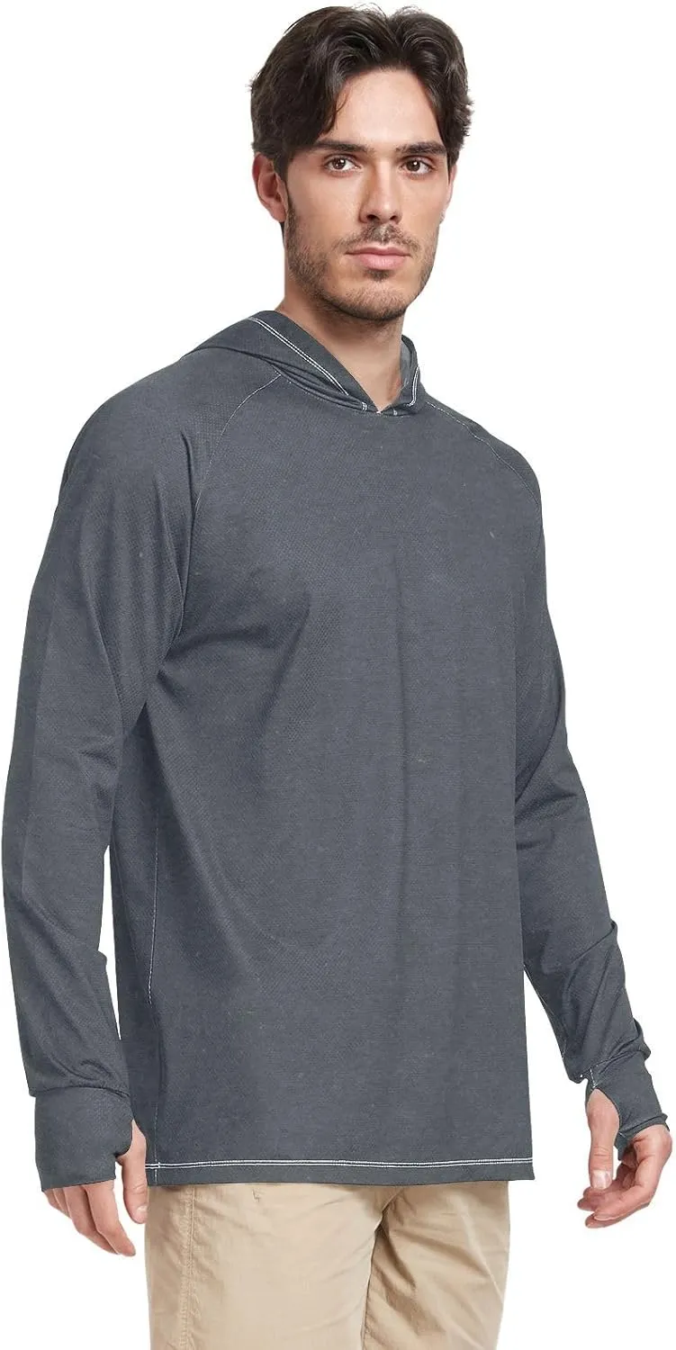Mens Sun Shirts Protection Long Sleeve UPF 50 Mens Sun Shirt Quick Dry UV Rash Guard Hooded Active Wear