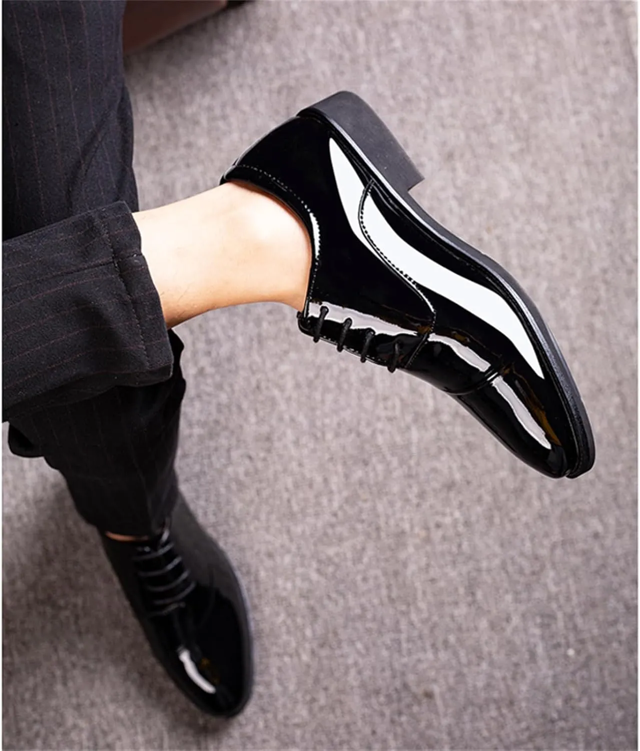 Men's Trendy High Gloss Patent Leather Business Oxford Lightweight Derby Shoes Formal Lace Up Dress Shoes