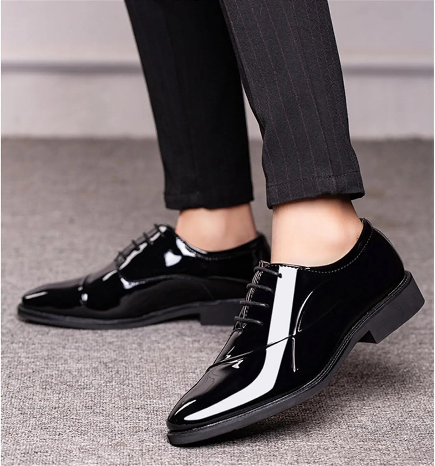 Men's Trendy High Gloss Patent Leather Business Oxford Lightweight Derby Shoes Formal Lace Up Dress Shoes