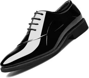Men's Trendy High Gloss Patent Leather Business Oxford Lightweight Derby Shoes Formal Lace Up Dress Shoes