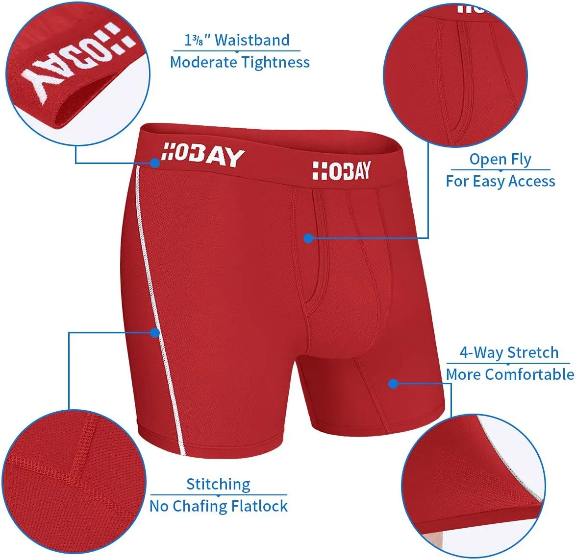 Men's Underwear 3 Pack Breathable Mesh Boxer Briefs Open Fly