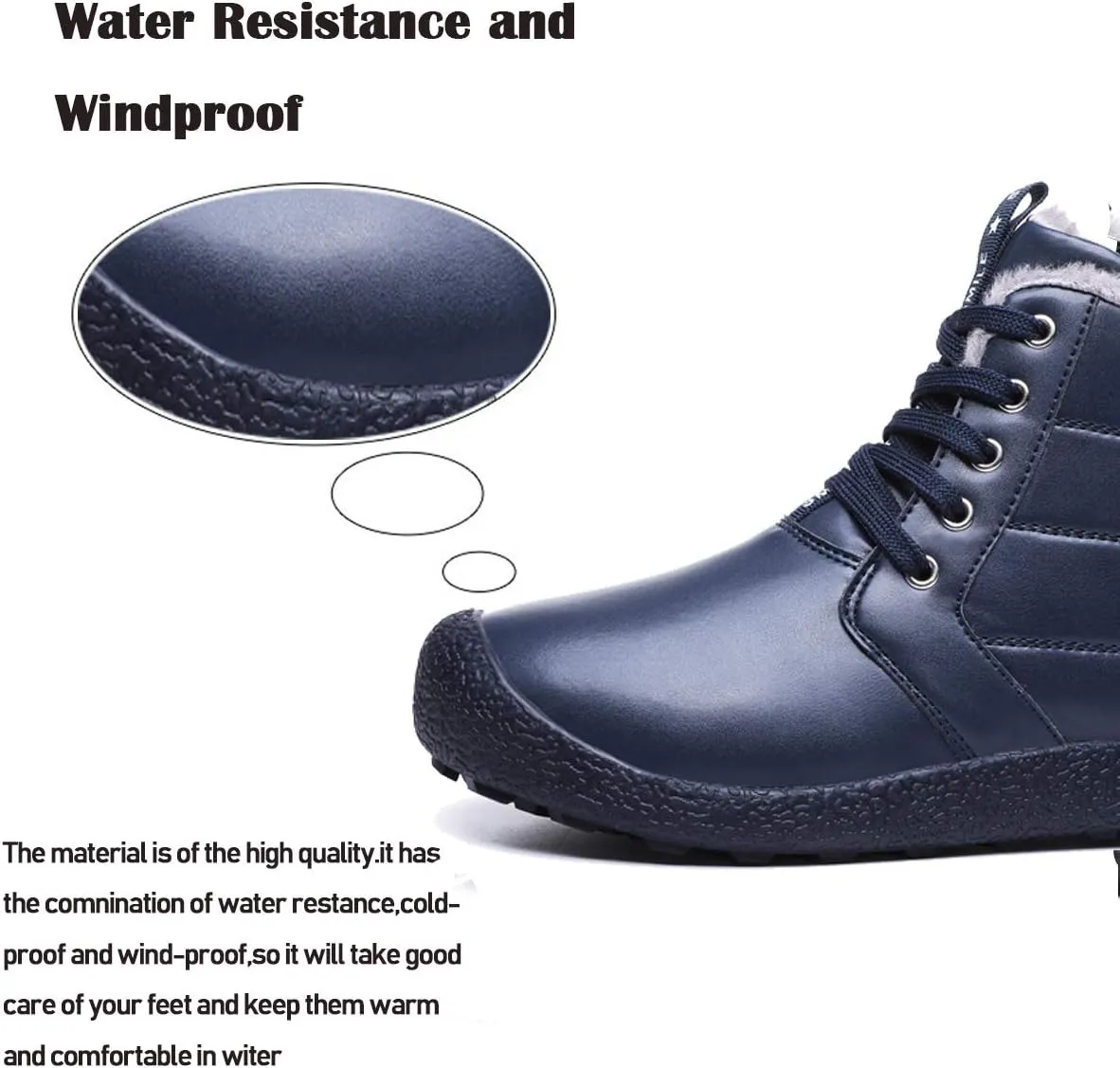 Mens Winter Snow Boots Fur Lined Warm Ankle Booties Waterproof Slip-on Sneakers Lightweight High Top Outdoor Shoes