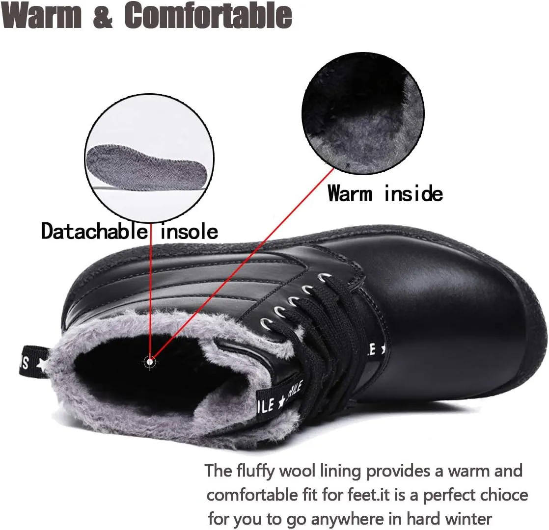 Mens Winter Snow Boots Fur Lined Warm Ankle Booties Waterproof Slip-on Sneakers Lightweight High Top Outdoor Shoes