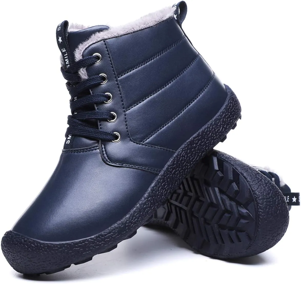 Mens Winter Snow Boots Fur Lined Warm Ankle Booties Waterproof Slip-on Sneakers Lightweight High Top Outdoor Shoes
