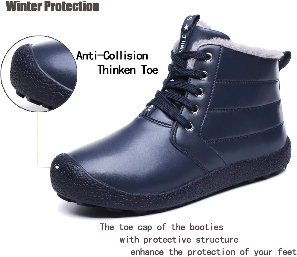 Mens Winter Snow Boots Fur Lined Warm Ankle Booties Waterproof Slip-on Sneakers Lightweight High Top Outdoor Shoes