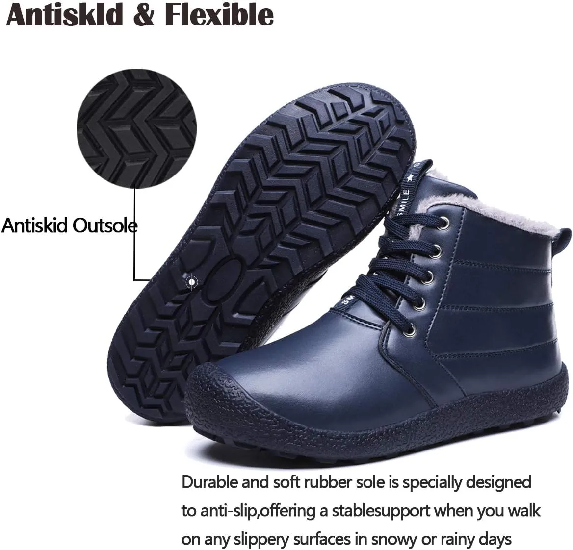 Mens Winter Snow Boots Fur Lined Warm Ankle Booties Waterproof Slip-on Sneakers Lightweight High Top Outdoor Shoes