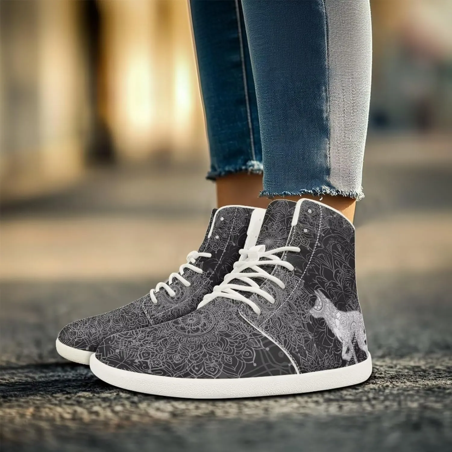Men's Wolf Running Shoes Slip On Business Sneakers High Top Walking Gym Tennis Athletic Shoes