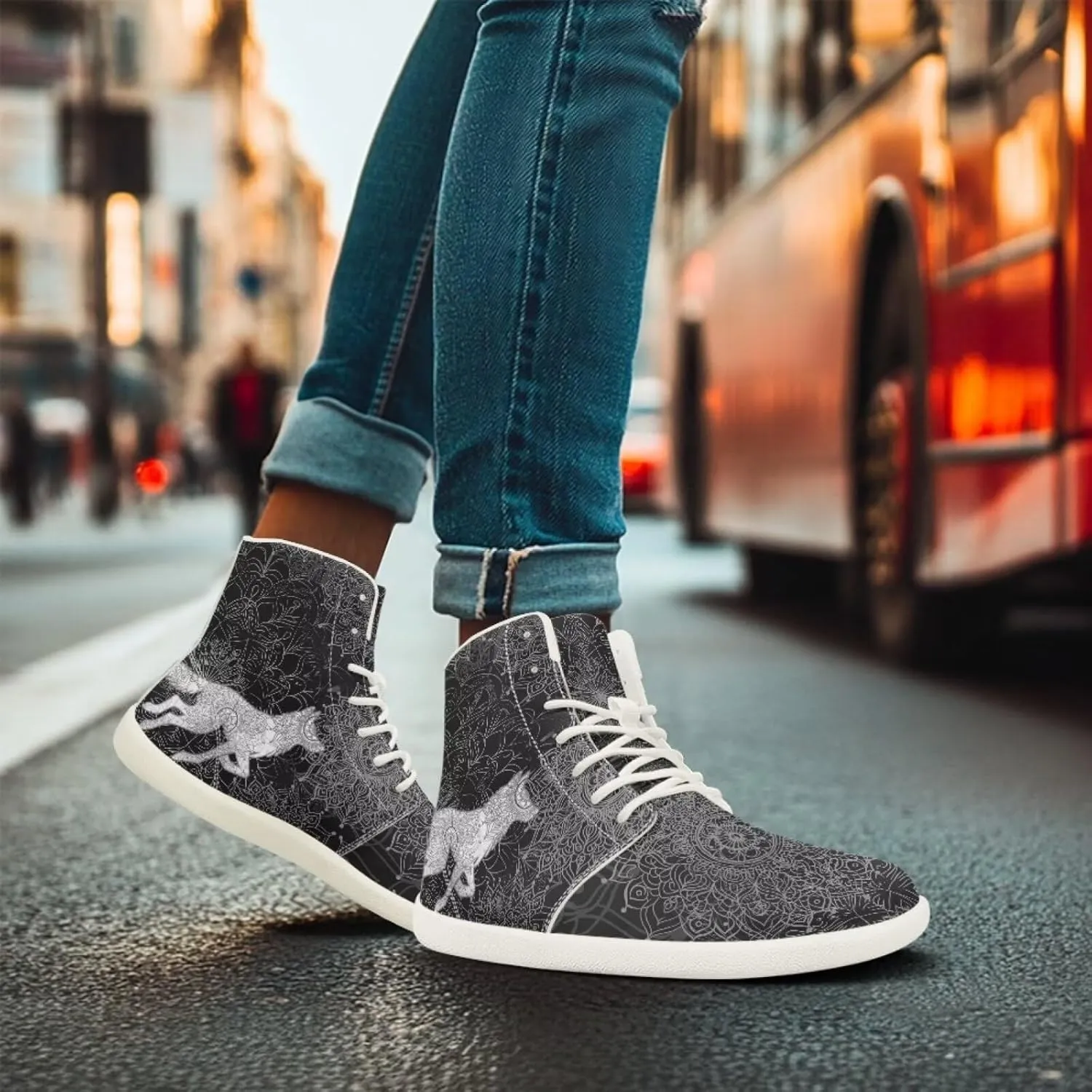 Men's Wolf Running Shoes Slip On Business Sneakers High Top Walking Gym Tennis Athletic Shoes