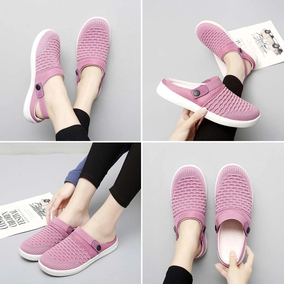 Men's Women's Summer Flat Sole Light Weight Breathable Mesh Quick Dry Beach Slippers Anti-Slip Garden Sandals Clogs Shoes Indoor Outdoor
