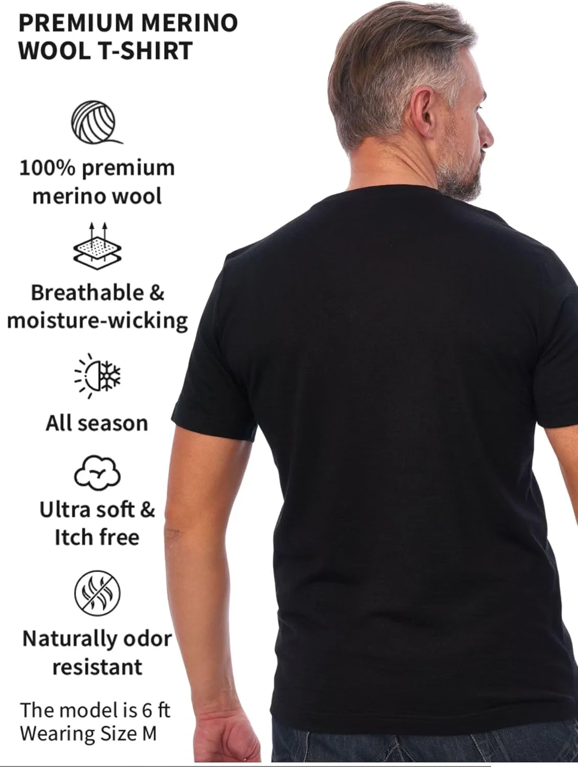 Merino Wool T-Shirt Mens - Short Sleeve Merino Wool Shirts for Men Sport Lightweight Thermal Base Layer Hiking Tshirt