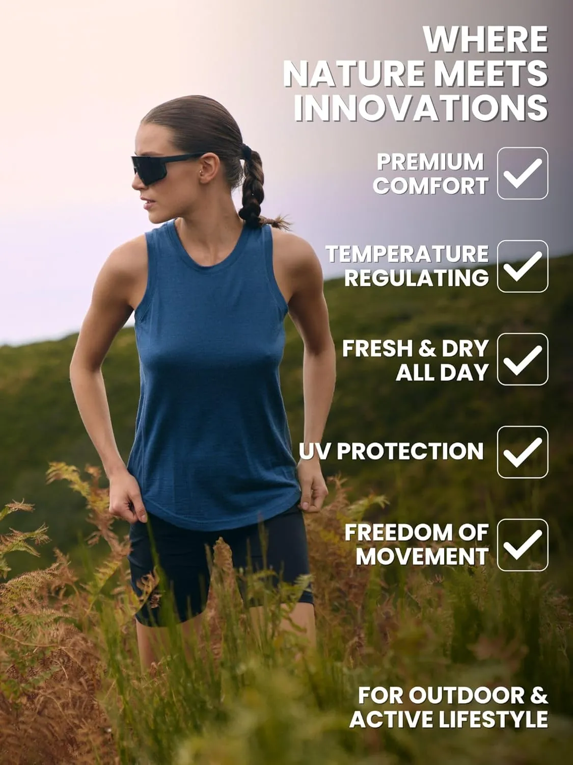 Merino Wool Tank Top Women - Active Merino Wool Undershirt Moisture Wicking Breathable Anti-Odor Lightweight Base Layer