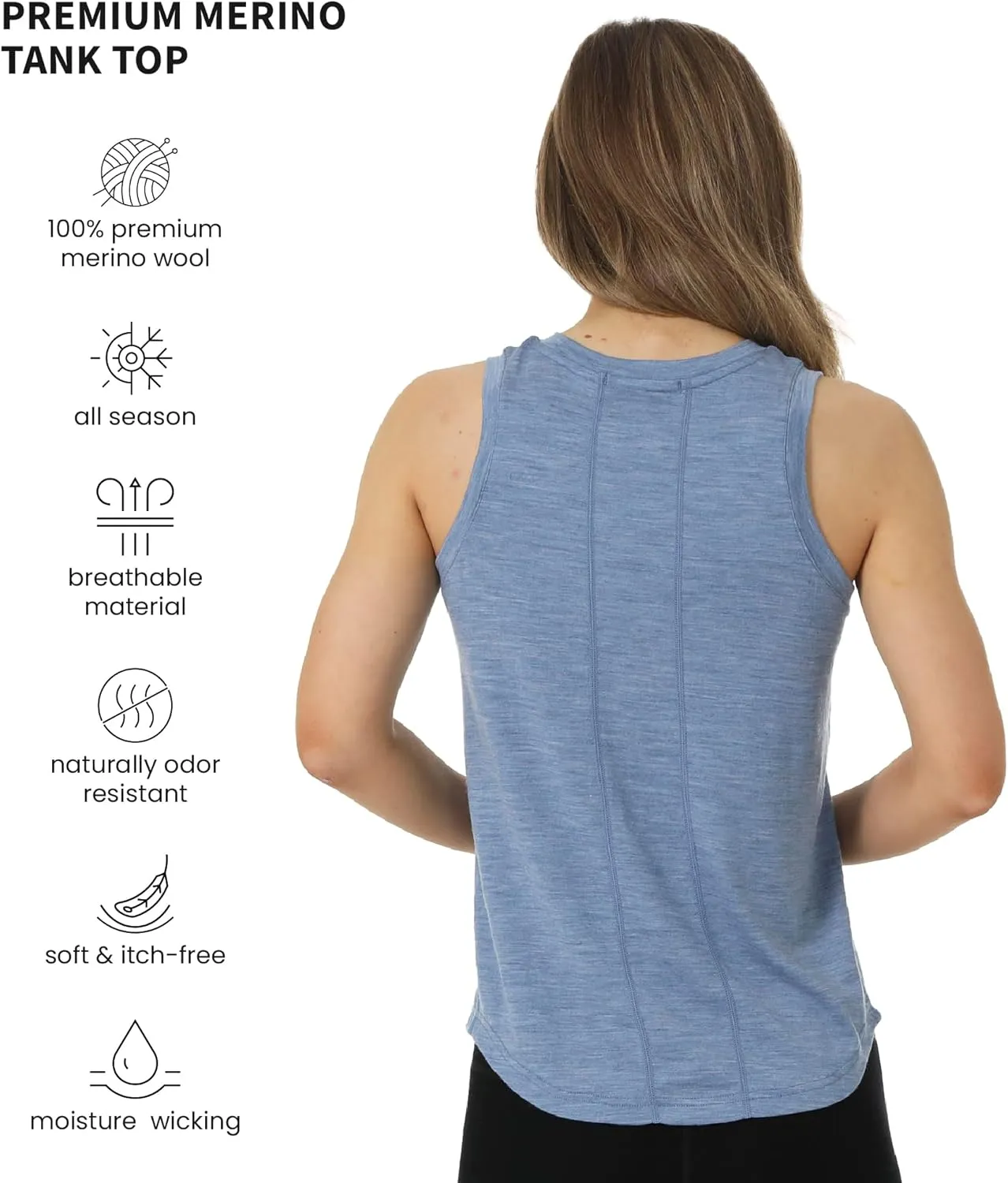 Merino Wool Tank Top Women - Active Merino Wool Undershirt Moisture Wicking Breathable Anti-Odor Lightweight Base Layer