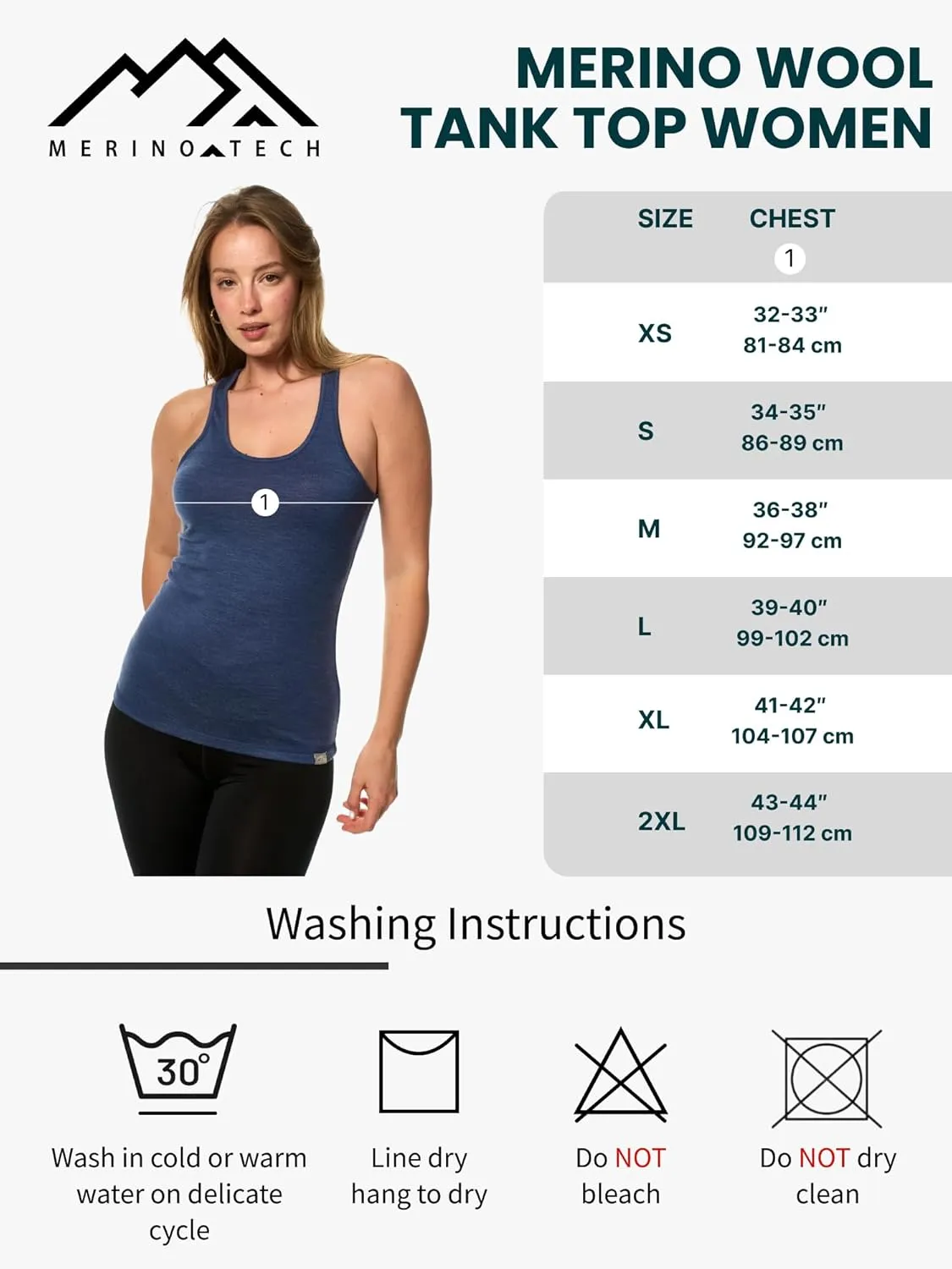 Merino Wool Tank Top Women - Active Merino Wool Undershirt Moisture Wicking Breathable Anti-Odor Lightweight Base Layer