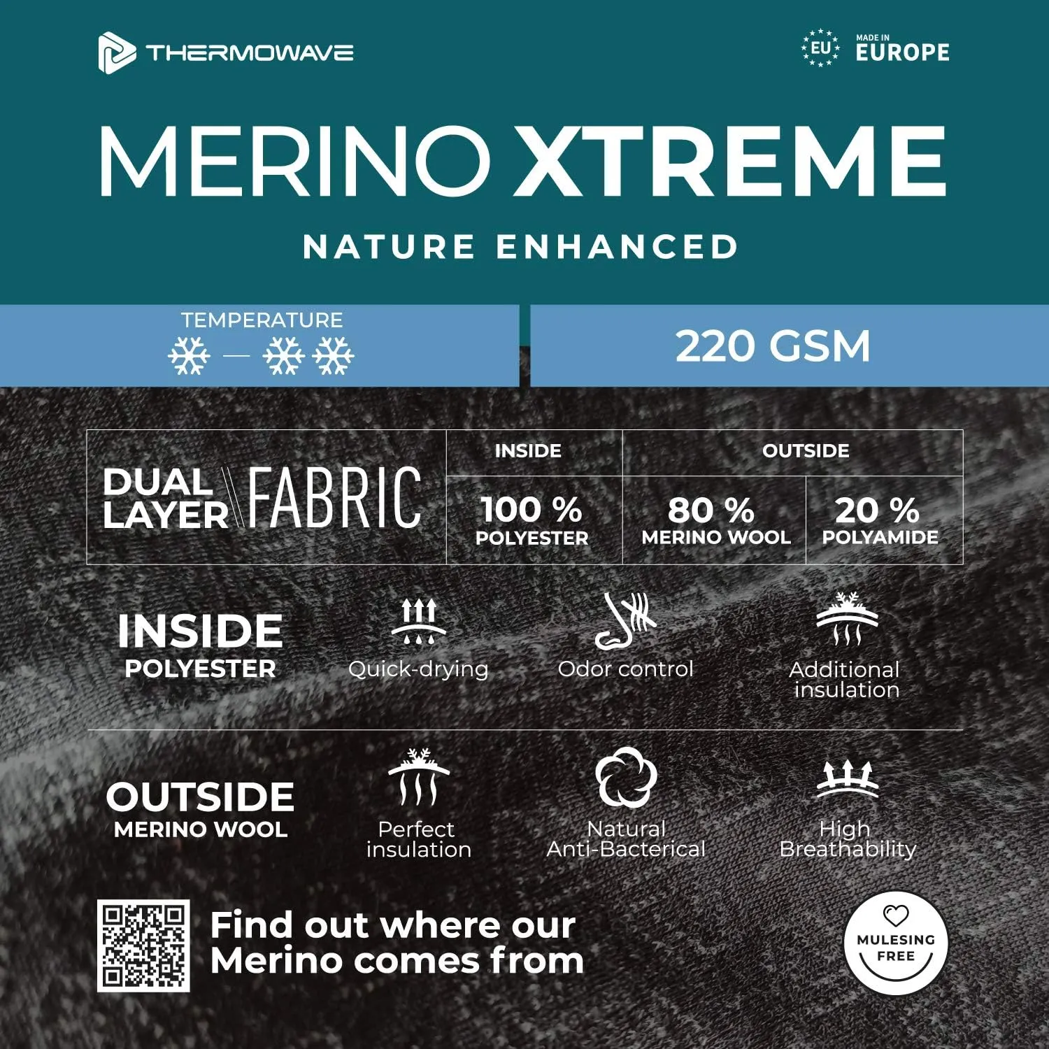 Merino Xtreme Men’s Performance Base Layer Long John Pants 220 GSM