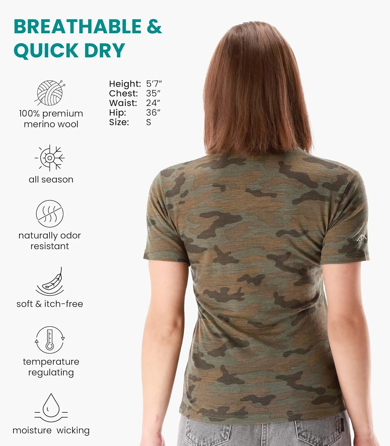 Merino.tech Merino Wool T Shirt Women - 100% Merino Wool Base Layer Women Short Sleeve Moisture-Wicking Tee and Hiking Socks