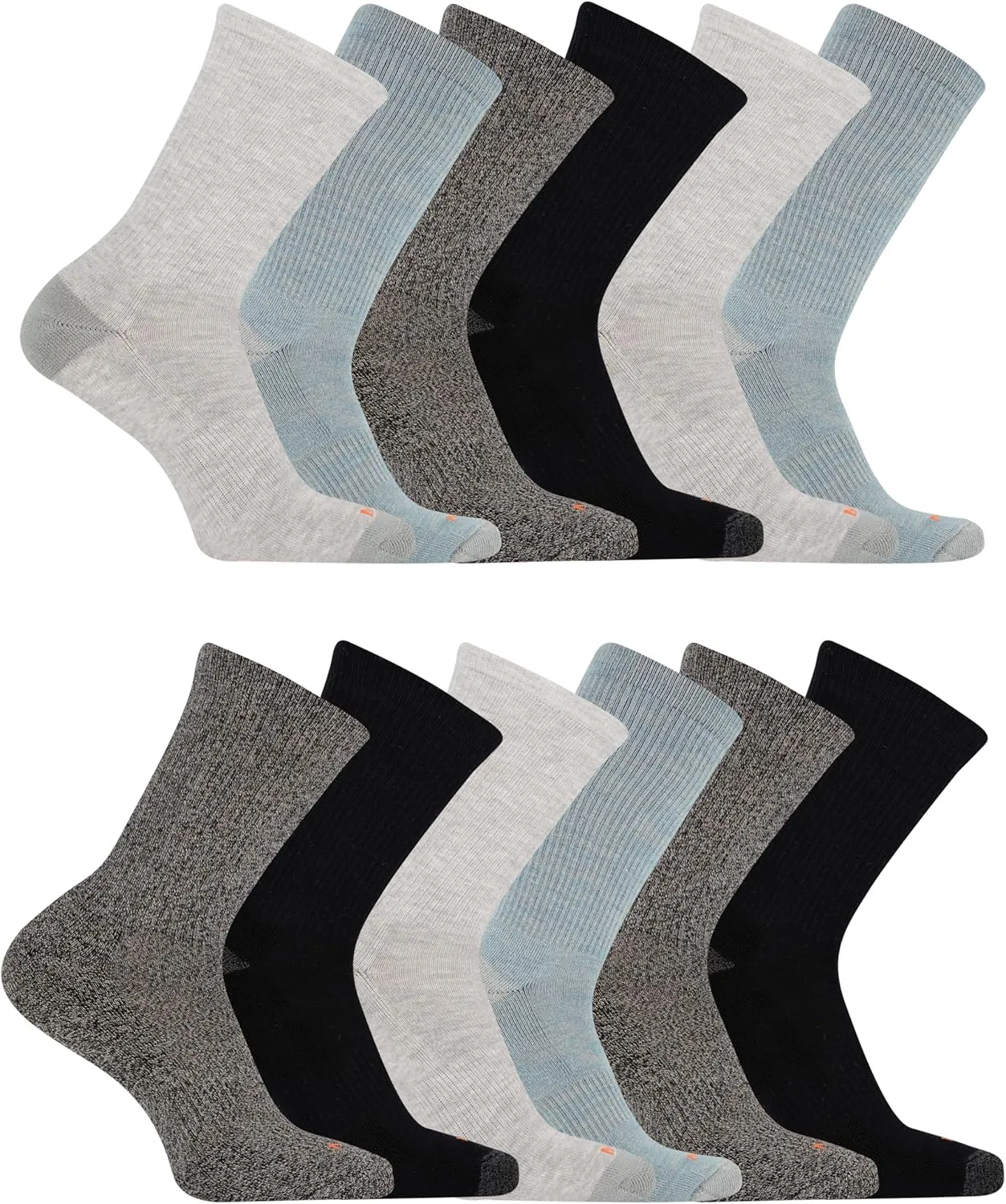 Merrell Unisex Adult Cushioned Midweight Crew Socks - 4, 8, 12 Pairs - Moisture Wicking