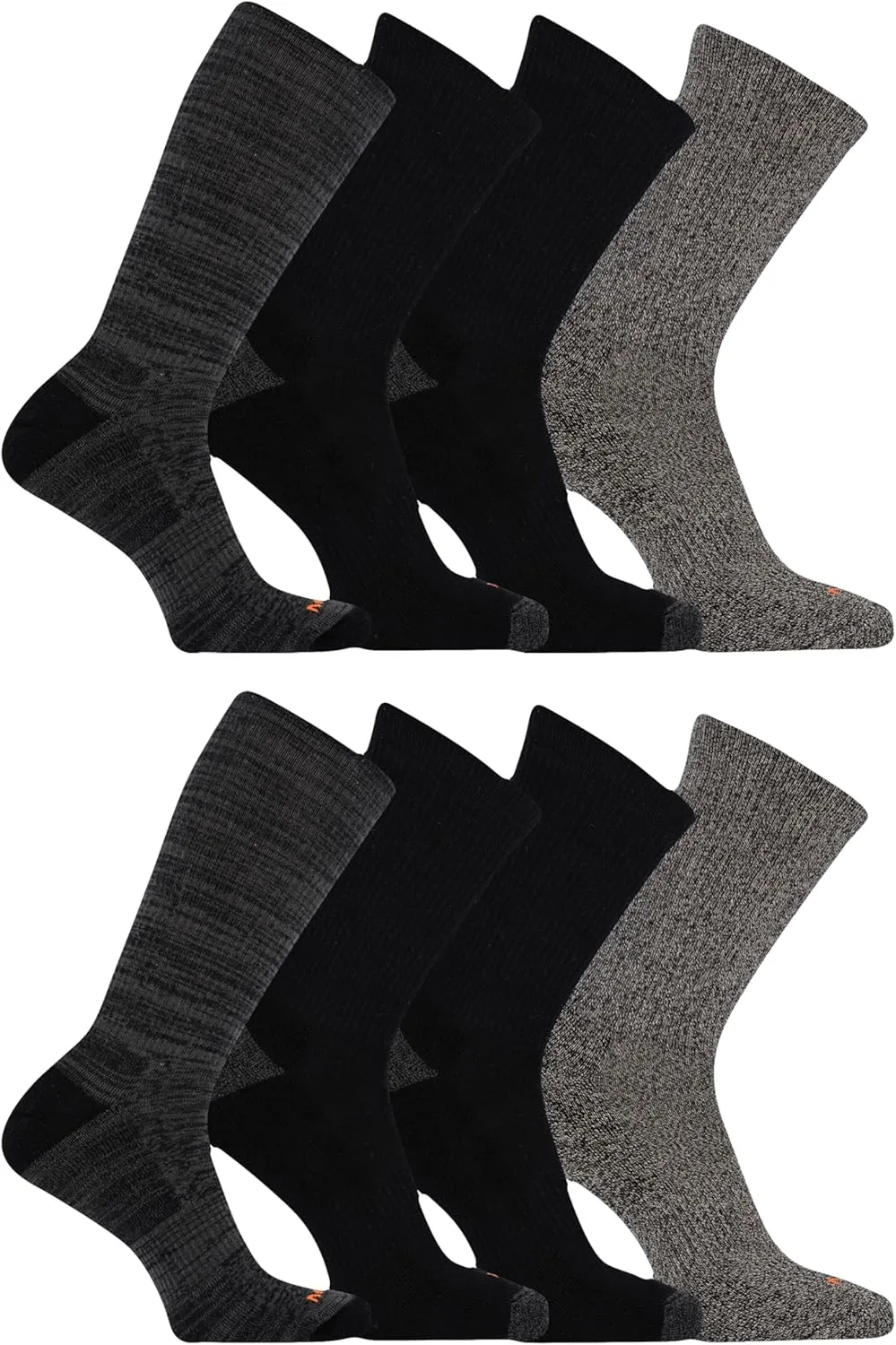 Merrell Unisex Adult Cushioned Midweight Crew Socks - 4, 8, 12 Pairs - Moisture Wicking