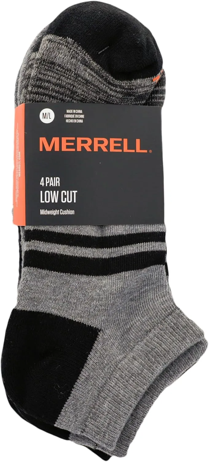 Merrell unisex-adult Cushioned Midweight Low Cut Socks 4 and 12 Pairs Moisture Wicking
