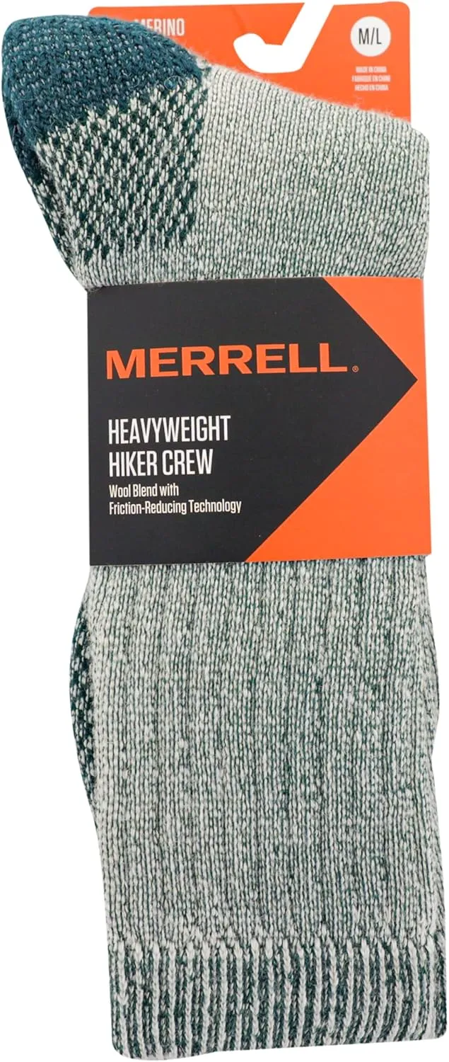 Merrell Unisex Adult Men's and Women's Heavyweight Merino Wool Hiking Crew Socks - Reinforced Cushion