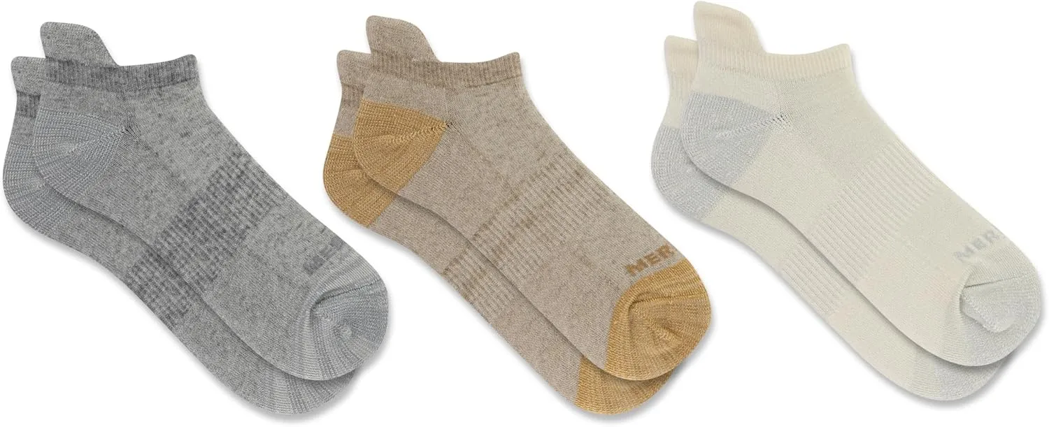Merrell Unisex-Adult Wool Everyday Hiking Low Cut Socks - 3 Pairs - Cushioned Moisture Wicking
